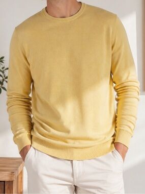 Lello Crewneck Sweater XXL Yellow | 100% Organic Cotton Preppy Old Money Classic
